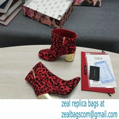 Dolce  &  Gabbana Heel 10.5cm Leather Ankle Boots Leopard Print Red with DG Karol Heel 2021